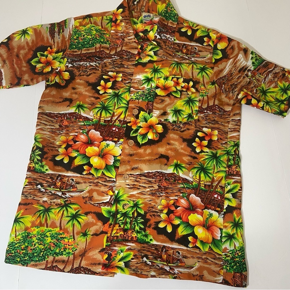 Vtg Big Sur Hawaiian Shirt Palm Print 70s